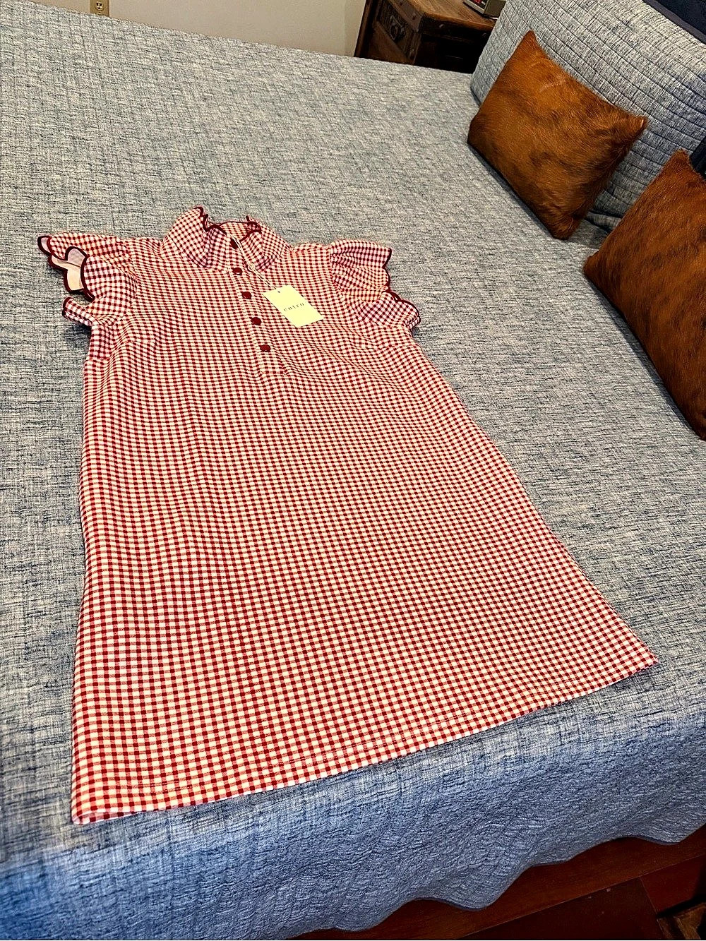 entro Gingham Ruffle Sleeve Dress NWT